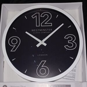 Clock - Westminster Black and White Modern Wall Clock 12 Inches
